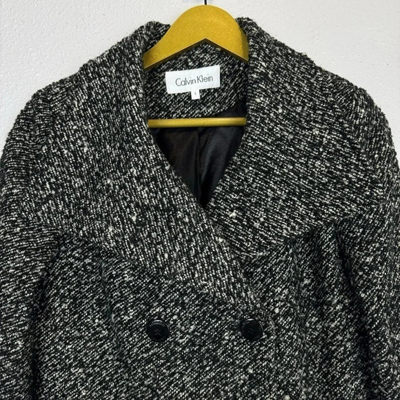 Calvin Klein Wool Blend Pea Coat Jacket Small White Black Doble Breasted Tweed - Picture 5 of 10